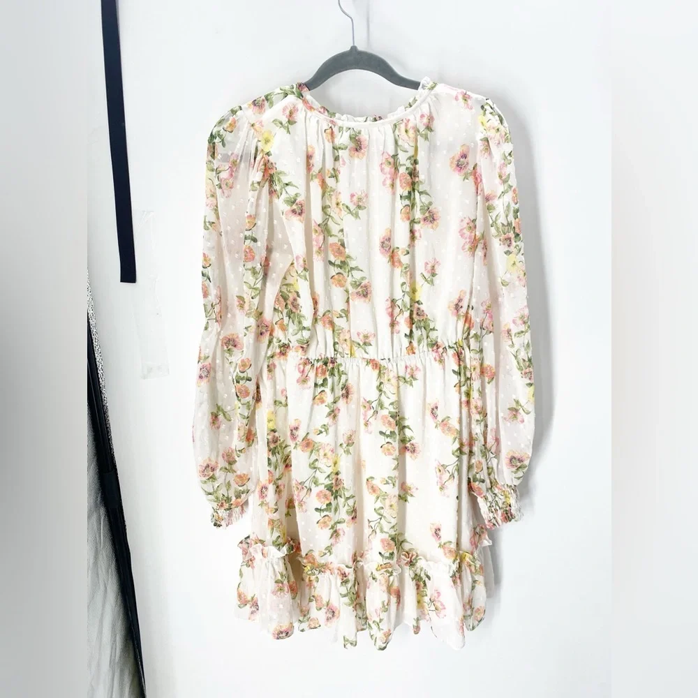 Rachel Parcell Women’s Floral Print Swiss Dot Dress Sz S with Ruffle Hem - Picture 7 of 7